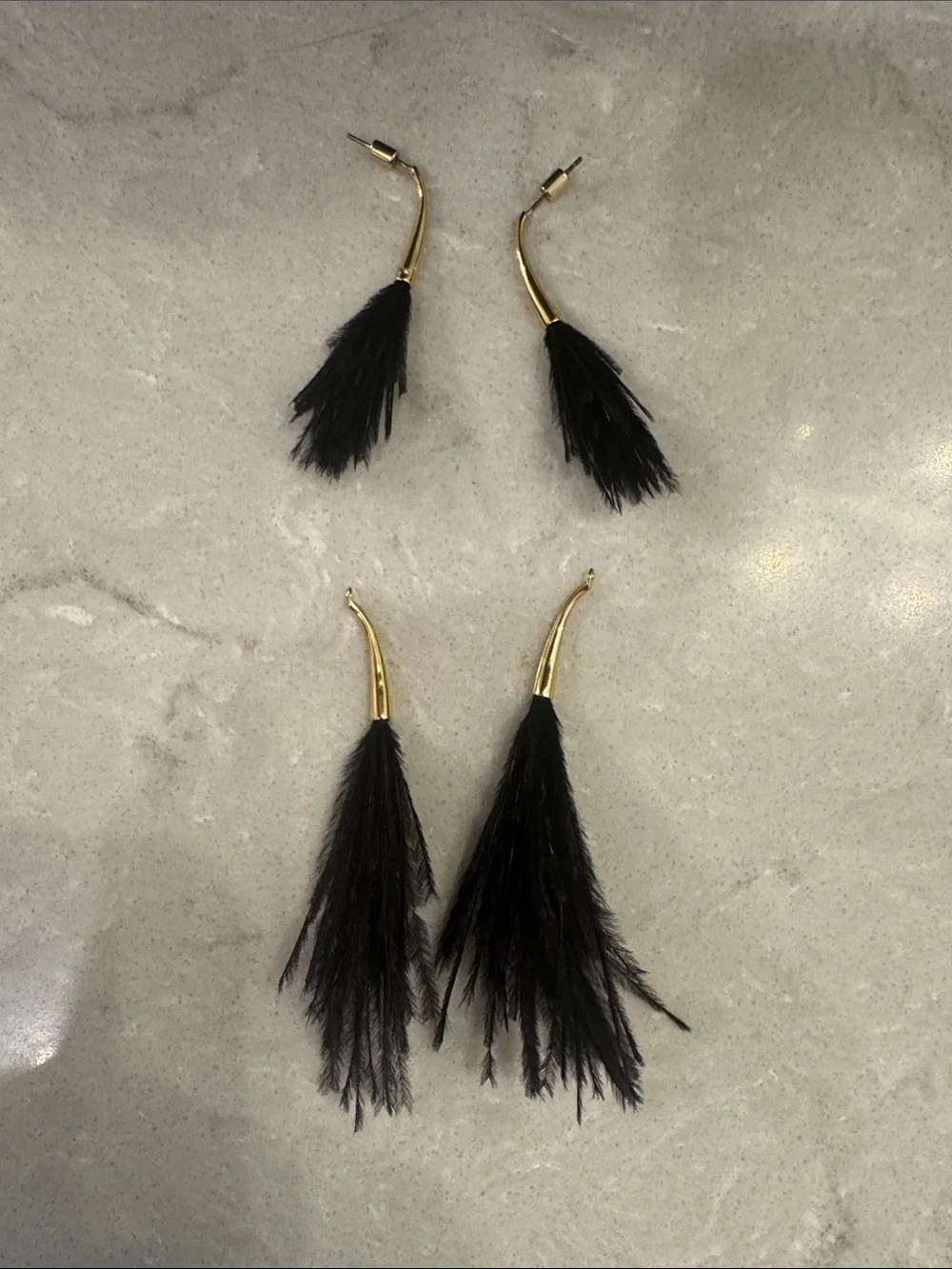 2 in 1 Stella & Dot. Gold-Tip Black Feather Drop Earrings. Wear 2 ways.